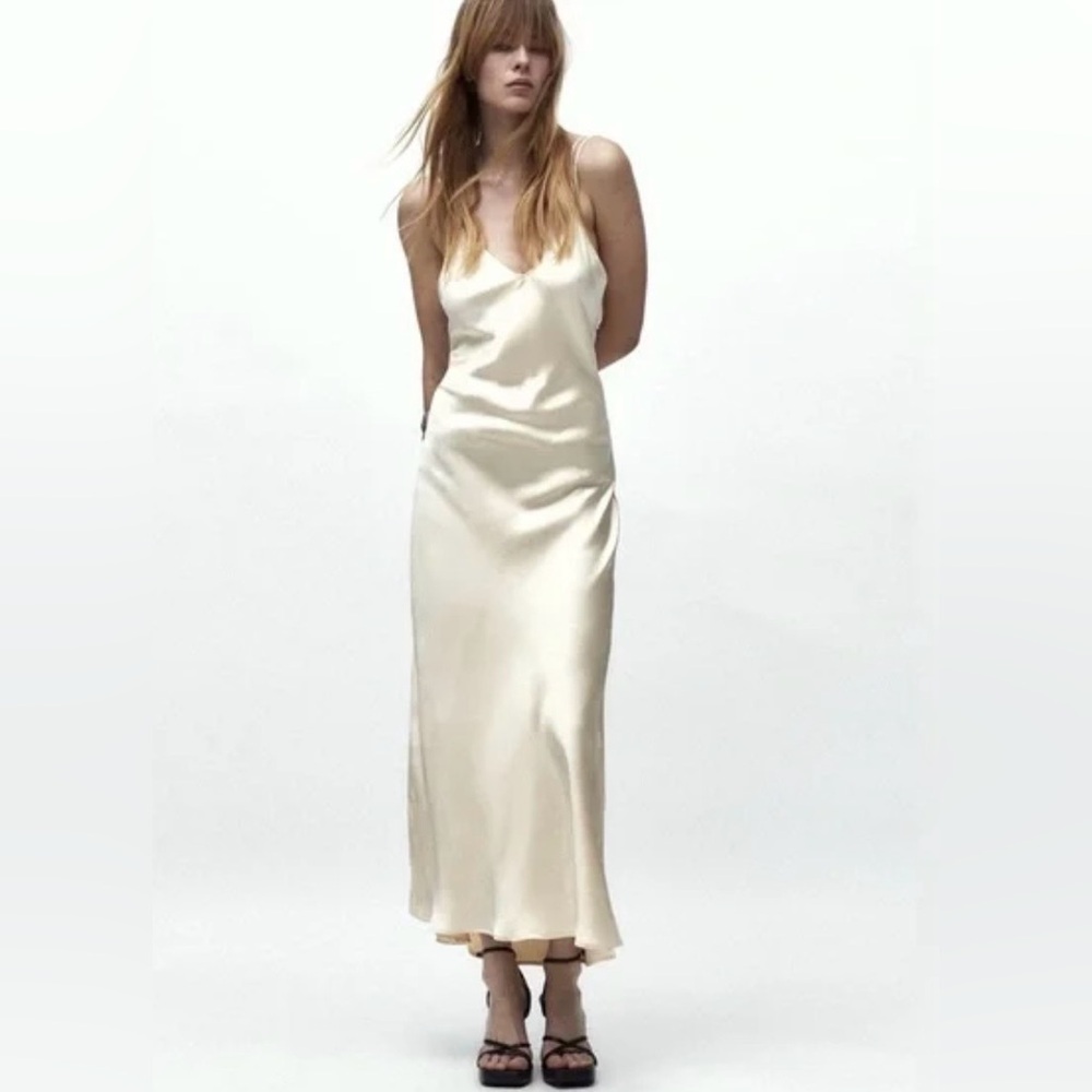 Zara Cream Satin Maxi Dress